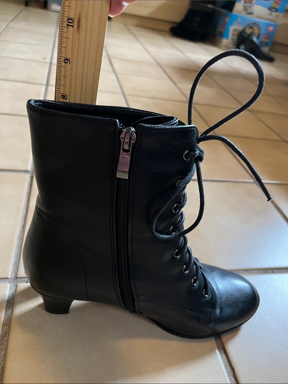 Women's Black Lace-Up Ankle Boots with Side Zip - Picture 5 of 7